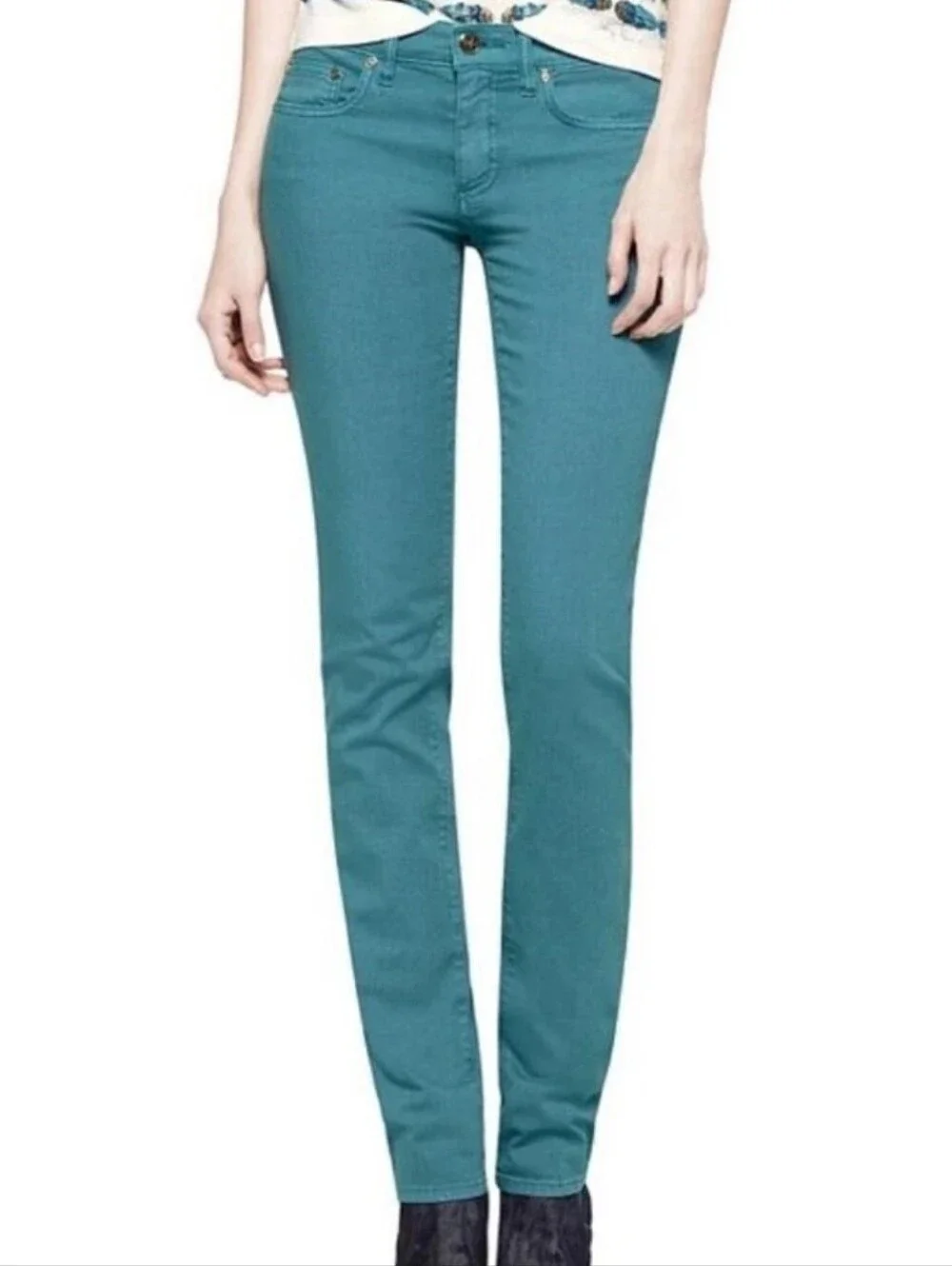 Tory Burch Super Skinny Ivy Jeans Teal Blue Green Stretchy Size 27